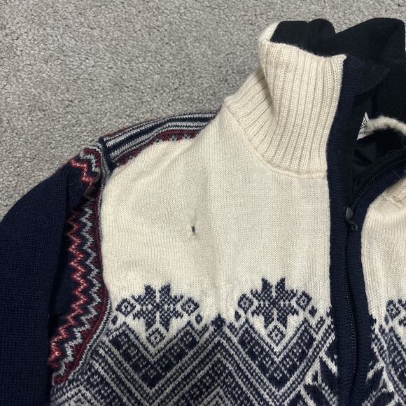 Dale Of Norway Sweater Size Small White Navy Wool Full Zip Distressed - Picture 5 of 10